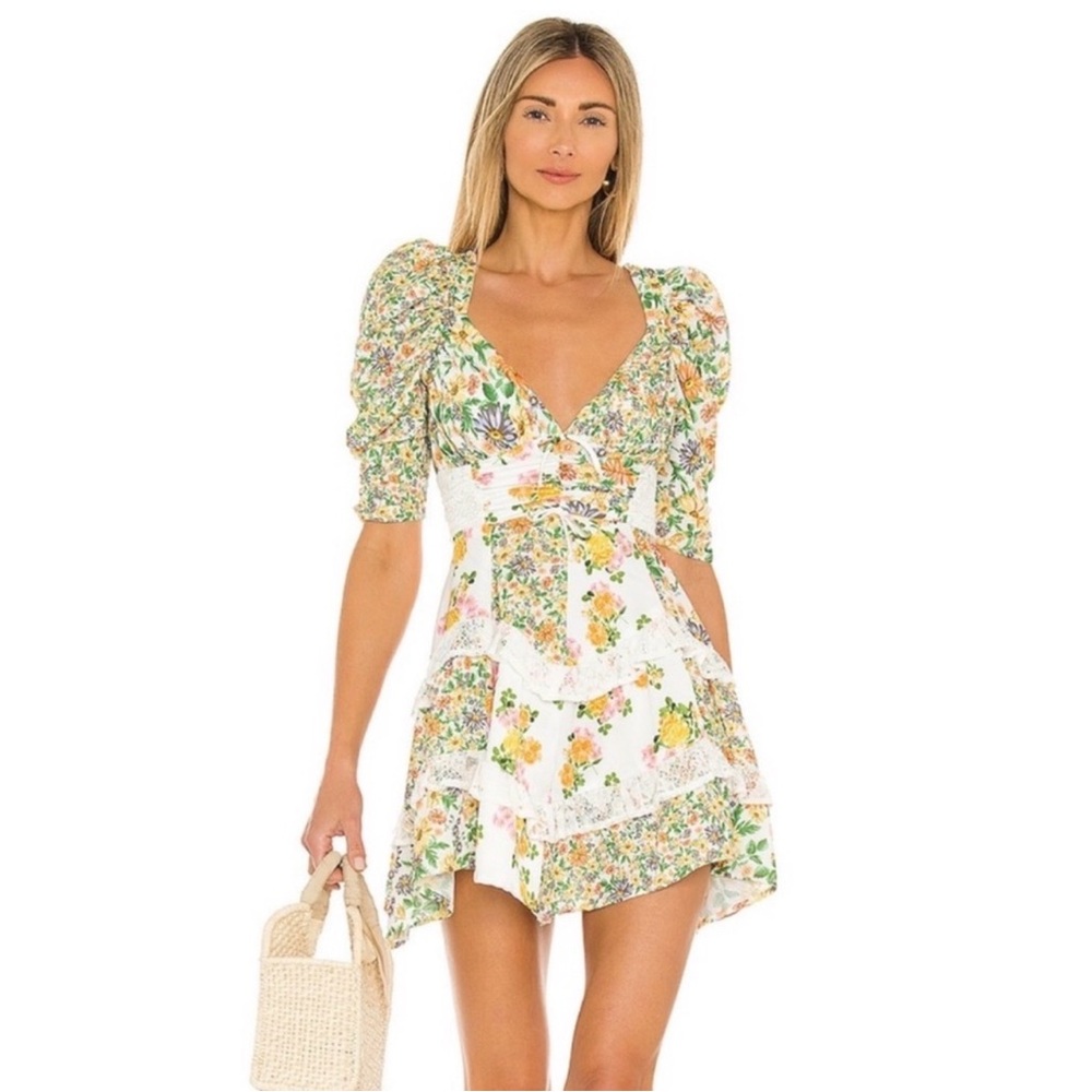 For Love And Lemons Multicolor Floral Ruffle Dress